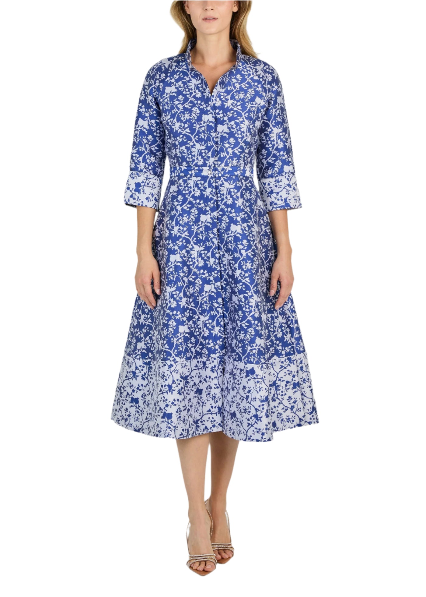 Molinas Jacquard Fit and Flare Midi Dress in Ink/White