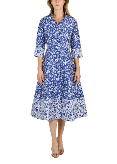 Molinas Jacquard Fit and Flare Midi Dress in Ink/White