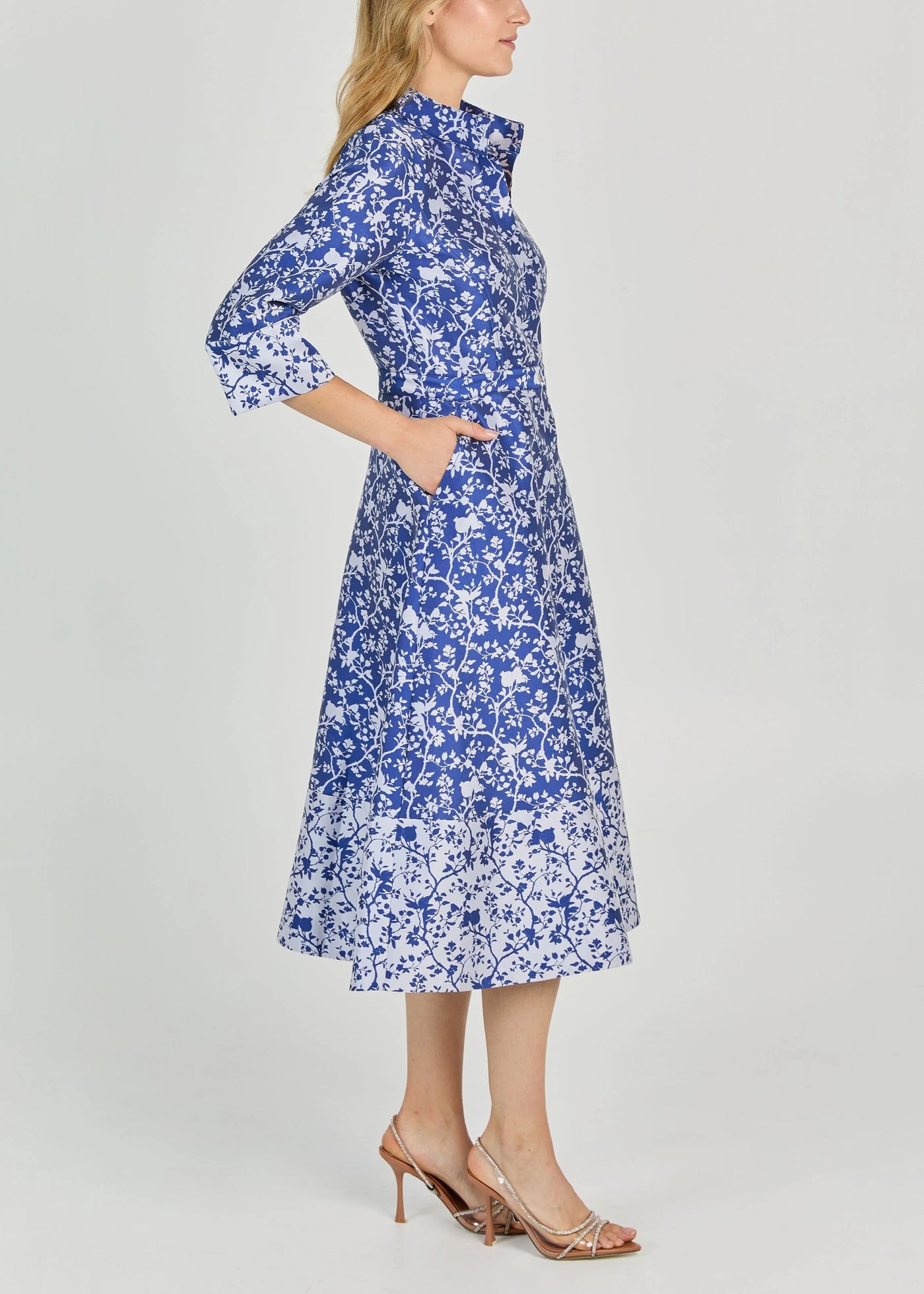 Molinas Jacquard Fit and Flare Midi Dress in Ink/White