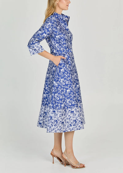 Molinas Jacquard Fit and Flare Midi Dress in Ink/White