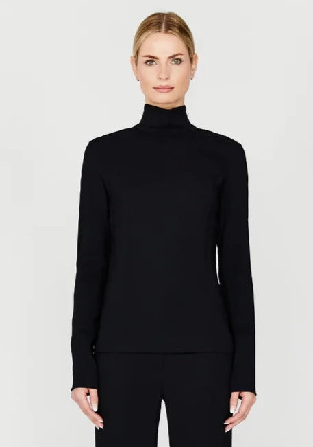 High Neck Long Sleeve Top Back Zip Black