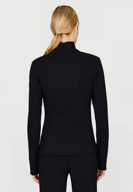 High Neck Long Sleeve Top Back Zip Black