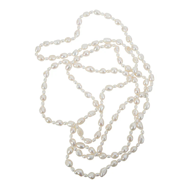 White 60" Alternating Baroque Necklace