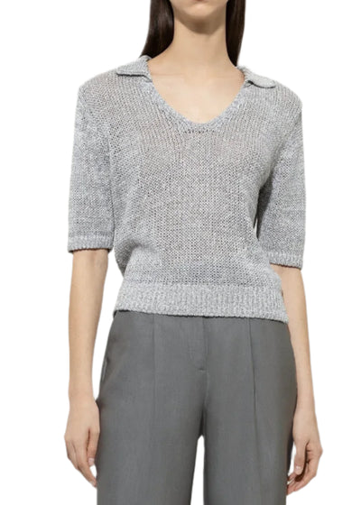 Linen Blend Polo in Silver Gray