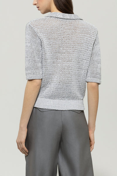Linen Blend Polo in Silver Gray