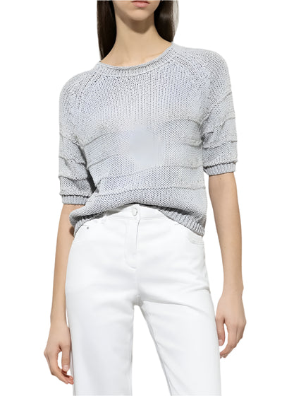 Linen-Blend Striped Sweater in Silver Gray