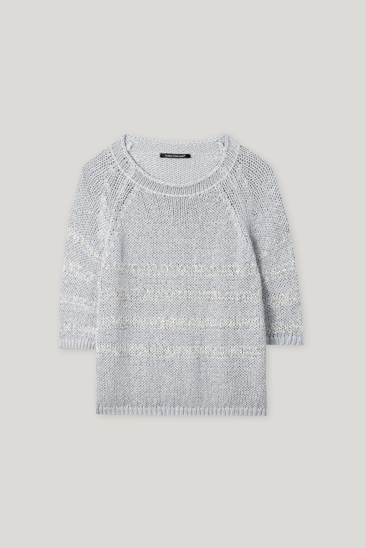 Linen-Blend Striped Sweater in Silver Gray