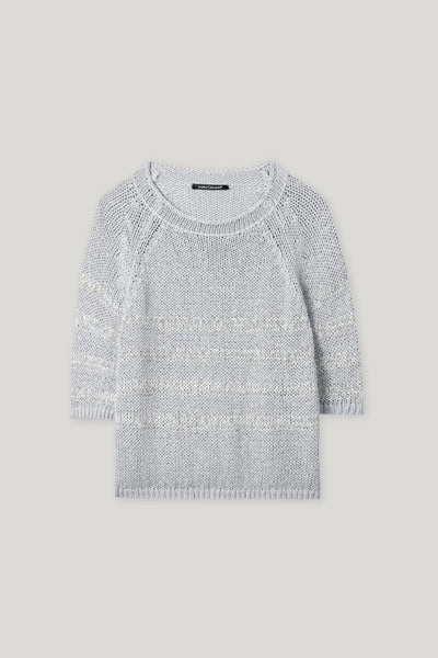Linen-Blend Striped Sweater in Silver Gray