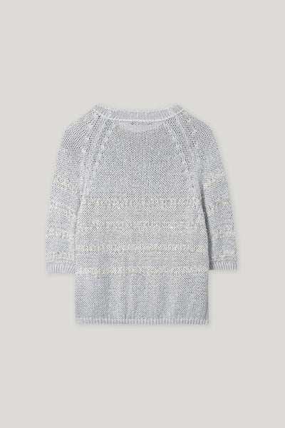 Linen-Blend Striped Sweater in Silver Gray
