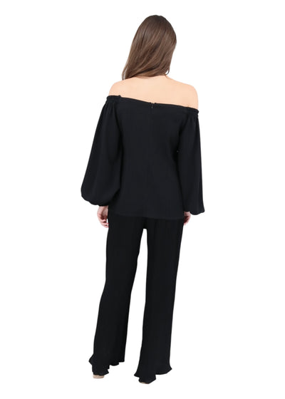 Plisse Elastic Pant in Black