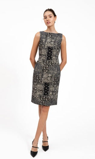 Printed Sheath Dress - Patchwork