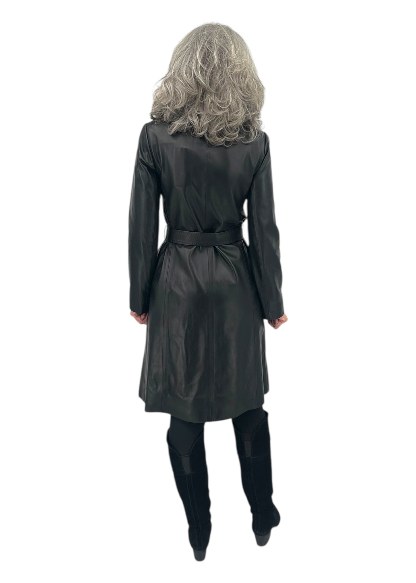 Evelyn Leather Collarless Coat in Black