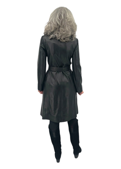 Evelyn Leather Collarless Coat in Black