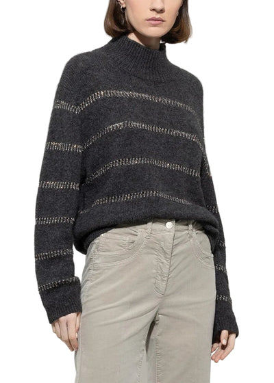 Alpaca Mix Stripe Sweater in Urban Grey