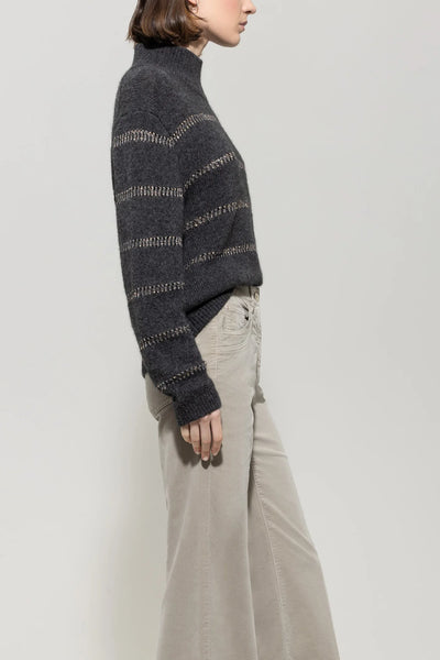 Alpaca Mix Stripe Sweater in Urban Grey
