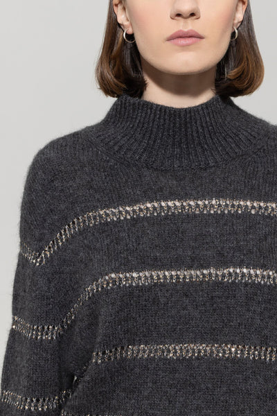 Alpaca Mix Stripe Sweater in Urban Grey