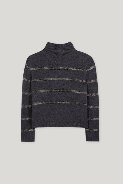 Alpaca Mix Stripe Sweater in Urban Grey