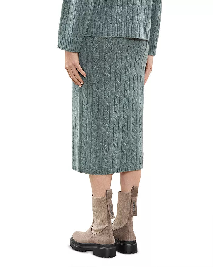 Tricot Sweater Knit Midi Skirt - Green Zinc