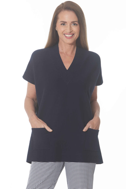 Sleeveless Vest Poncho in Navy