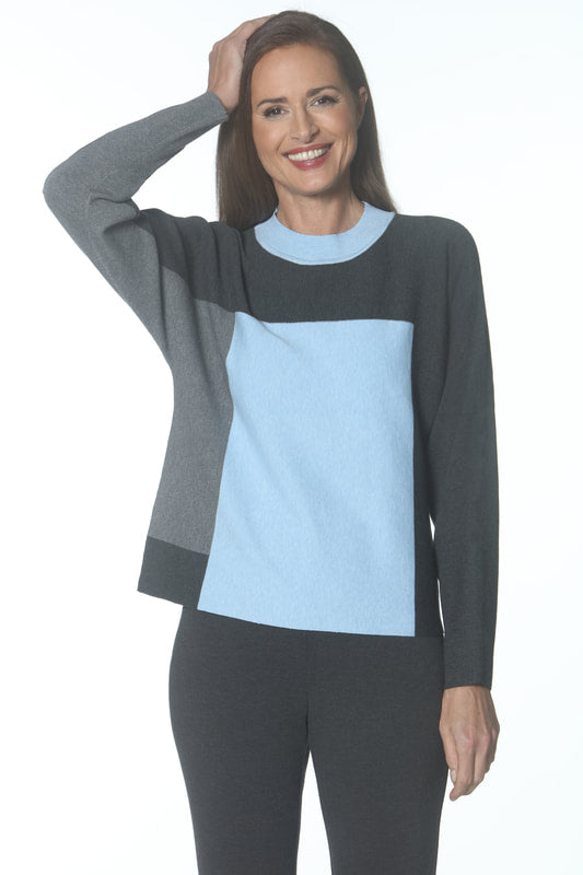 Colorblock Crewneck - Sky/Charcoal/Grey