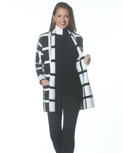 Reversible Windowpane Cardigan - Black/Ivory