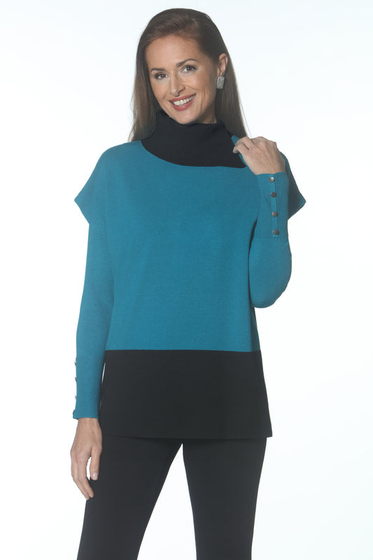 Colorblock Pullover - Teal/Black