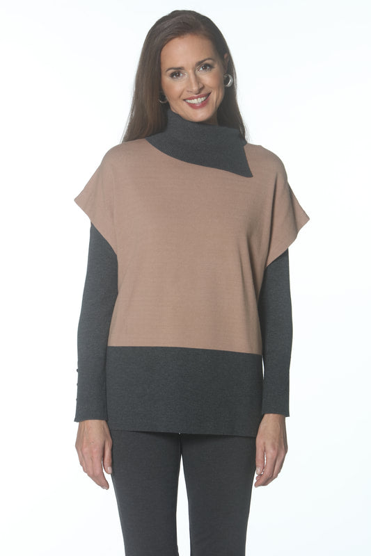 Colorblock Pullover - Charcoal/Camel