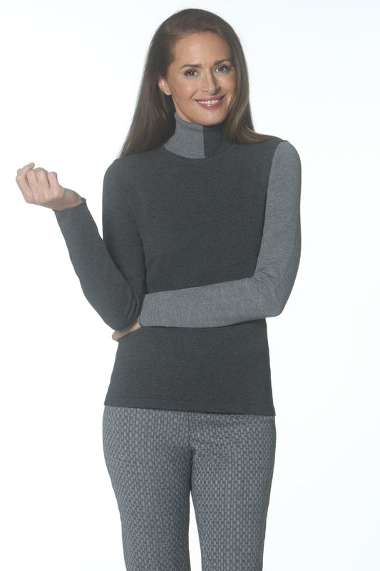 Colorblock Turtleneck - Charcoal/Grey