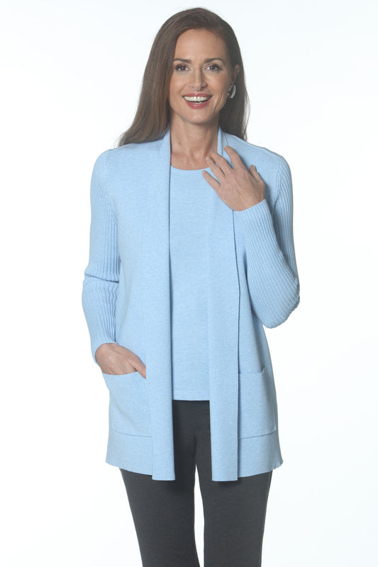 Ribbed Sleeve Cardigan - Sky