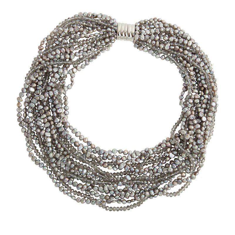 15 Strand Graphite Quartz Necklace