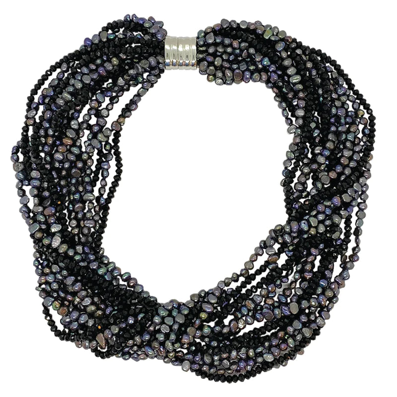 15-Strand Black Quartz Choker Necklace