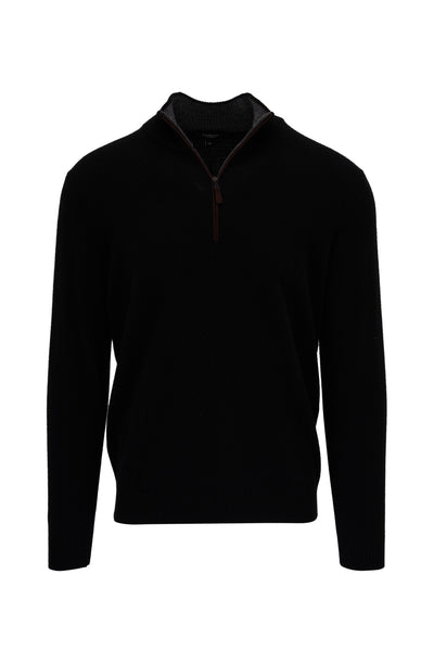 Men's Suede Trim Quarter Zip Mock in Black