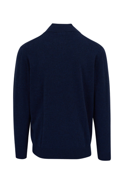 Men's Suede Trim Quarter Zip Mock in Navy/Seal