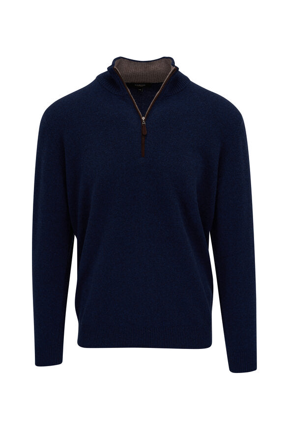 Men's Suede Trim Quarter Zip Mock in Navy/Seal