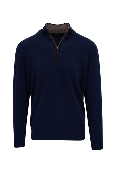 Men's Suede Trim Quarter Zip Mock in Navy/Seal