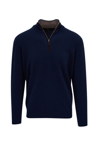 Men's Suede Trim Quarter Zip Mock in Navy