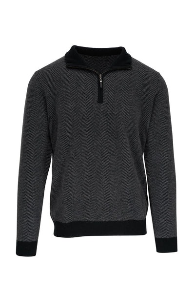 Men's Herringbone Quarter Zip in Black/Flannel