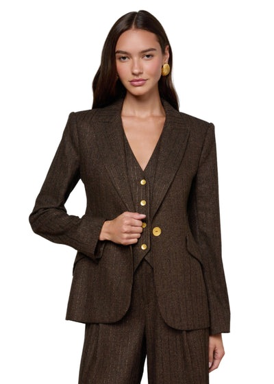 Chamberlain Pinstripe Blazer in Brown/Bronze
