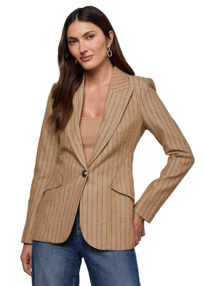Chamberlain Pinstripe Blazer in Tan/Charcoal Stripe