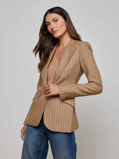 Chamberlain Pinstripe Blazer in Tan/Charcoal Stripe