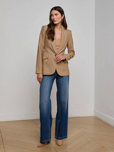 Chamberlain Pinstripe Blazer in Tan/Charcoal Stripe
