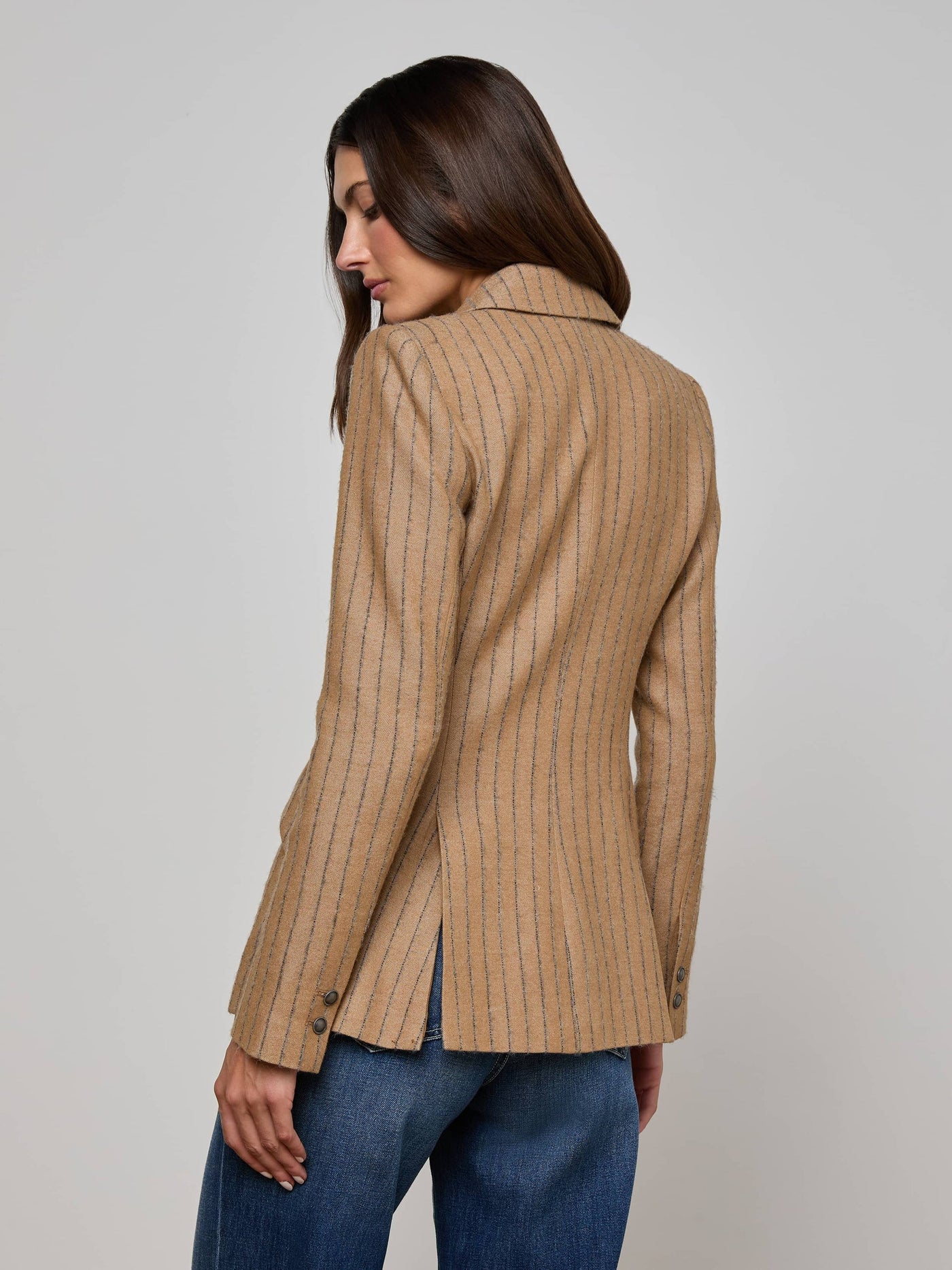 Chamberlain Pinstripe Blazer in Tan/Charcoal Stripe