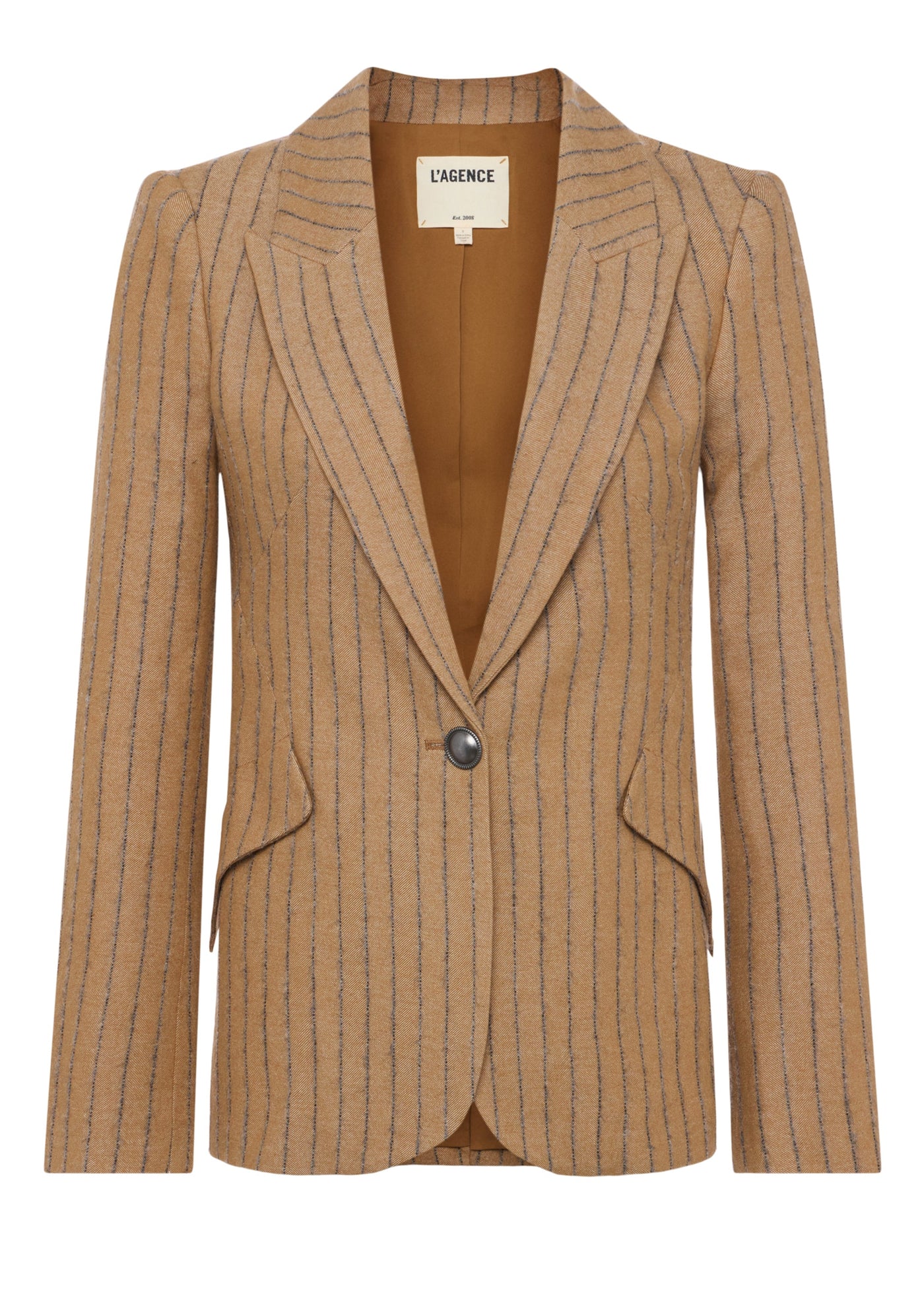 Chamberlain Pinstripe Blazer in Tan/Charcoal Stripe