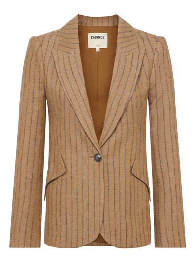 Chamberlain Pinstripe Blazer in Tan/Charcoal Stripe
