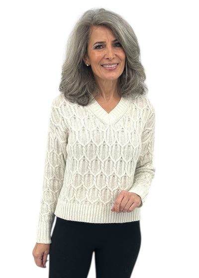 Lofty Lurex Cable Sweater in Ivory