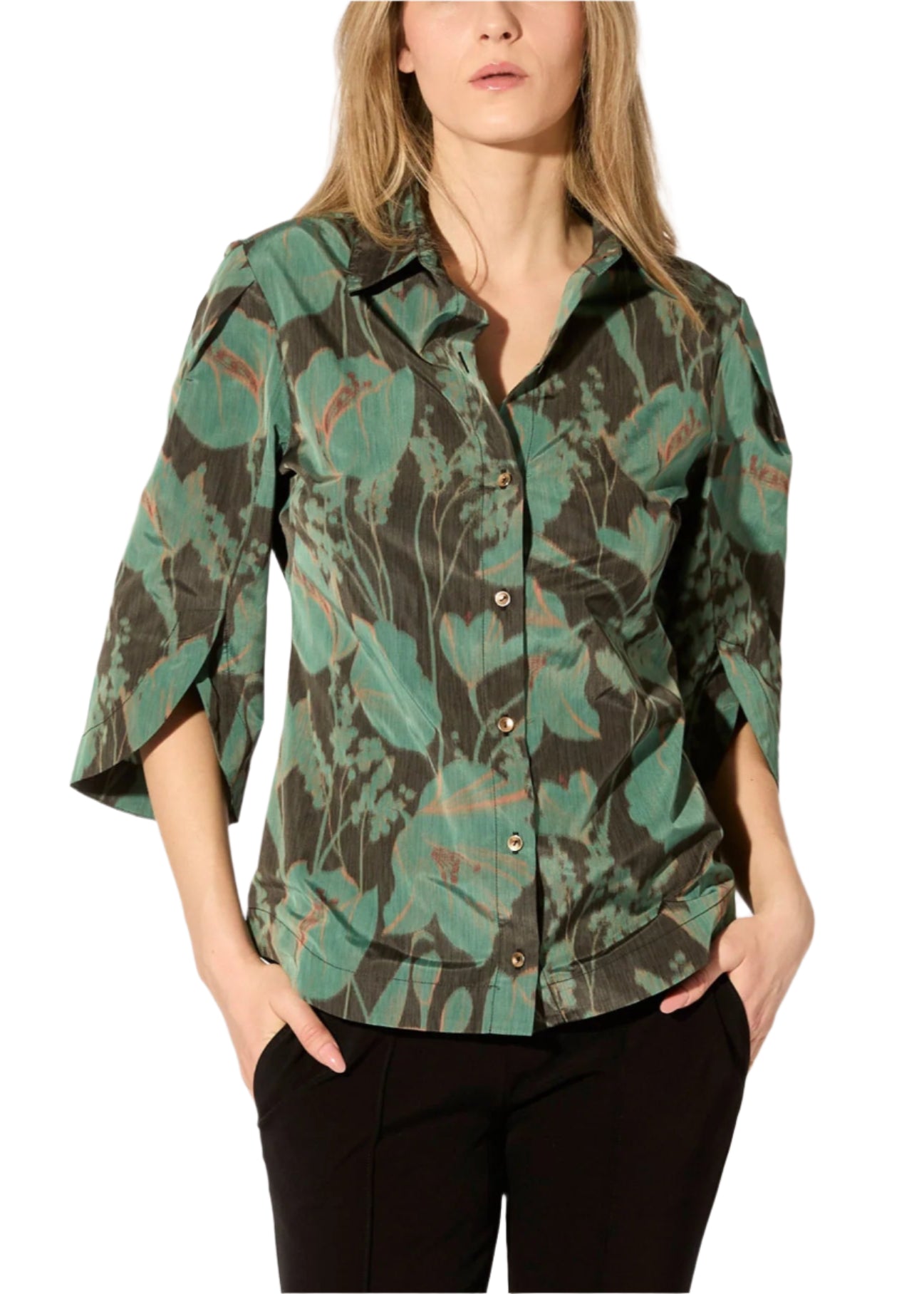 Dutch Floral Print Blouse in Patina/Black