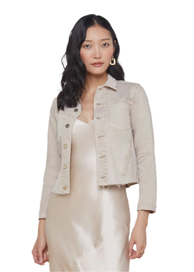 Janelle Slim Raw Denim Jacket in Biscuit