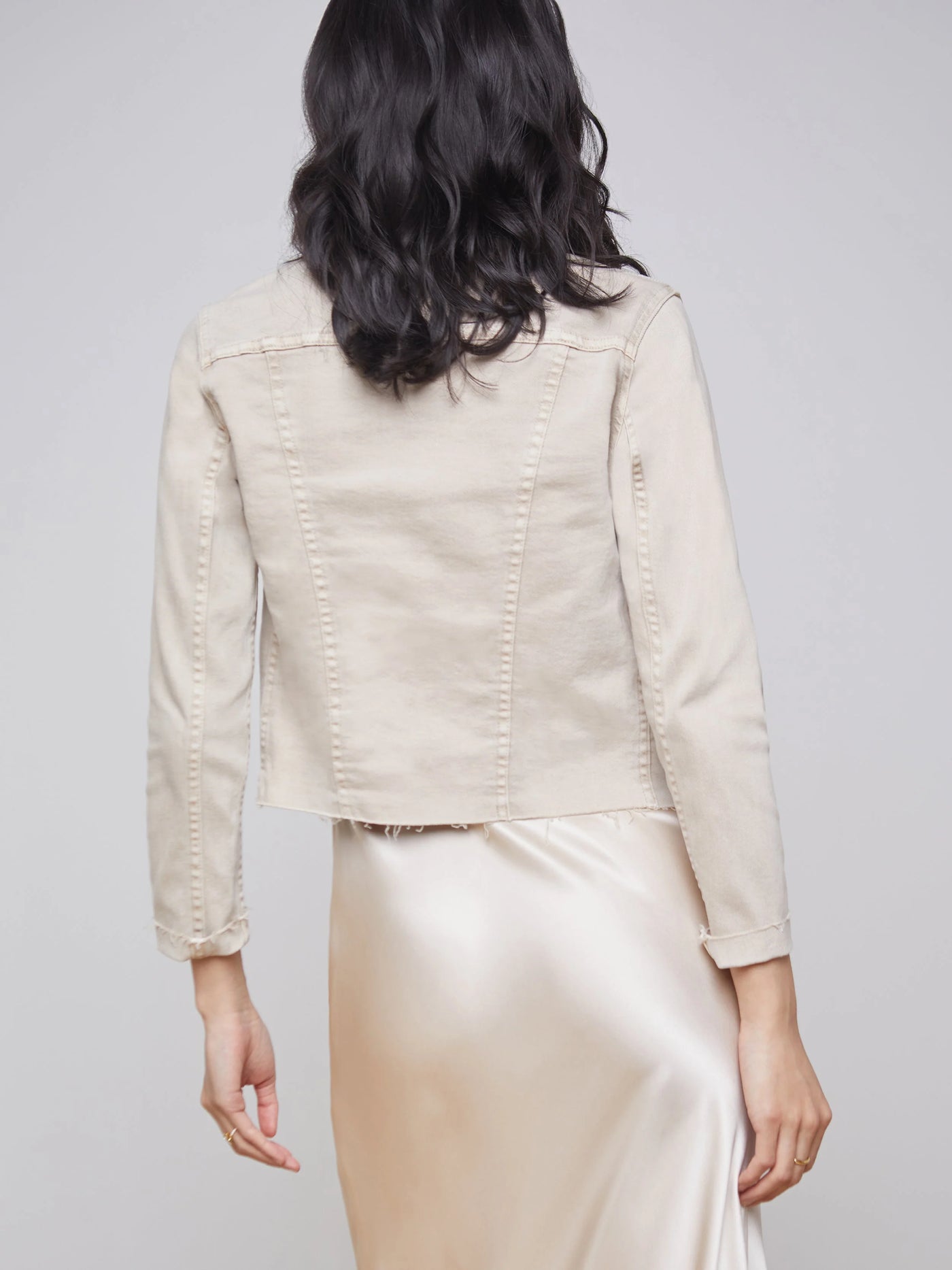 Janelle Slim Raw Denim Jacket in Biscuit