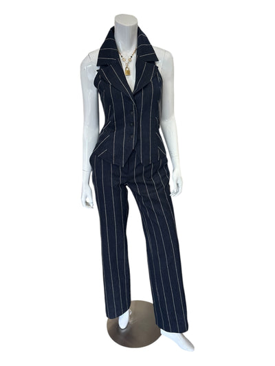 Navy Pinstripe Flared Pant