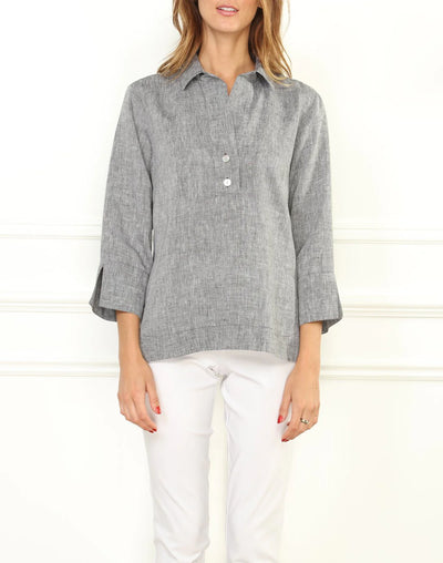 3/4 Sleeve Aileen Luxe Linen Top - Grey